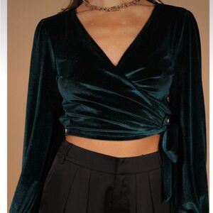 Dark Green Velvet Wrap Shirt